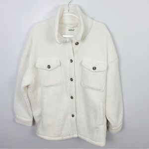AERIE The Dream Sherpa Jacket Shacket Size Large White FLAWS